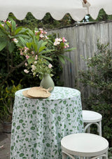 Green Floral Printed Linen Tablecloth | Hire