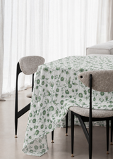 Green Floral Printed Linen Tablecloth | Hire