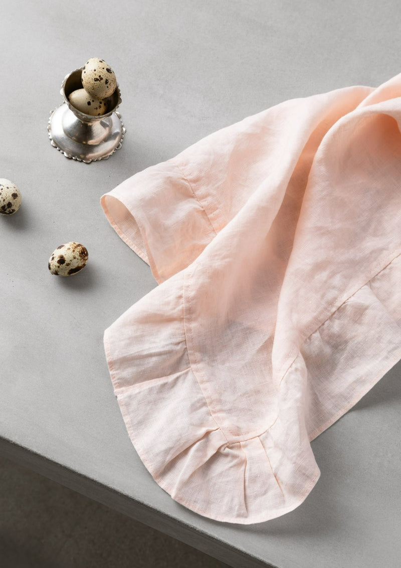 100% Ruffle Linen Table Napkins | Candy Pink-Peach (Set of Four)