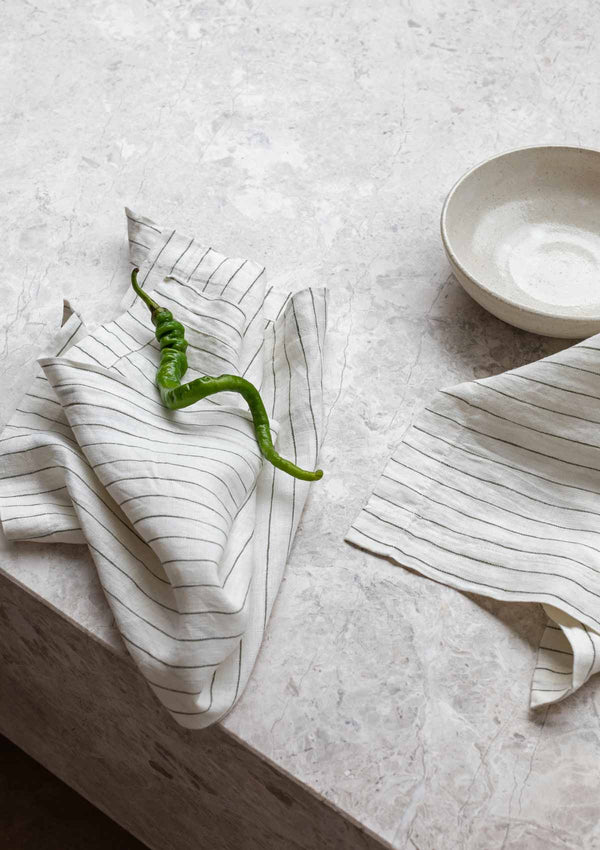 100% Linen Table Napkins | Striped Olive (Set of Four)